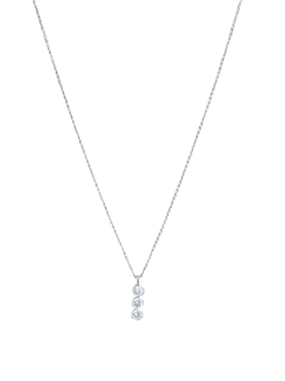 SILVER TONE Triple Cubic Zirconia Pendant Necklace